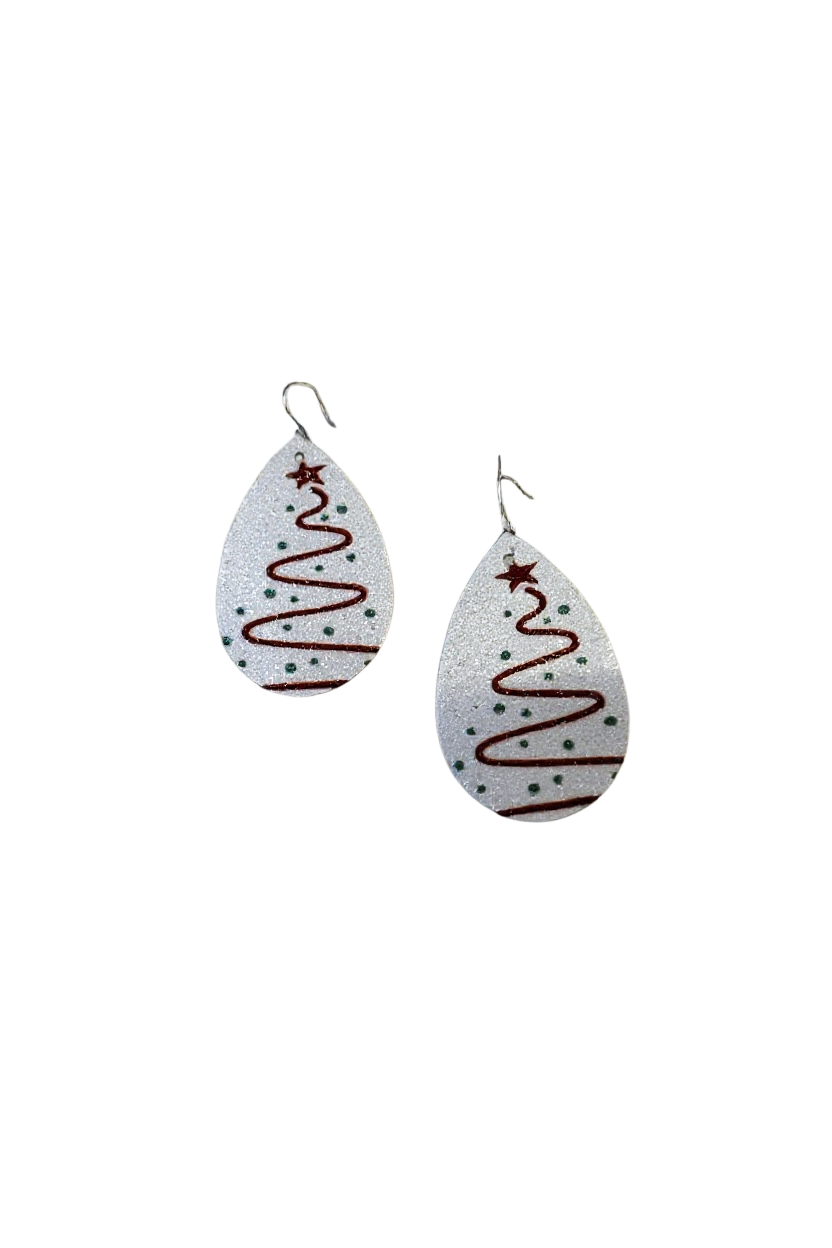 Glitter Christmas Tree Teardrop Earrings