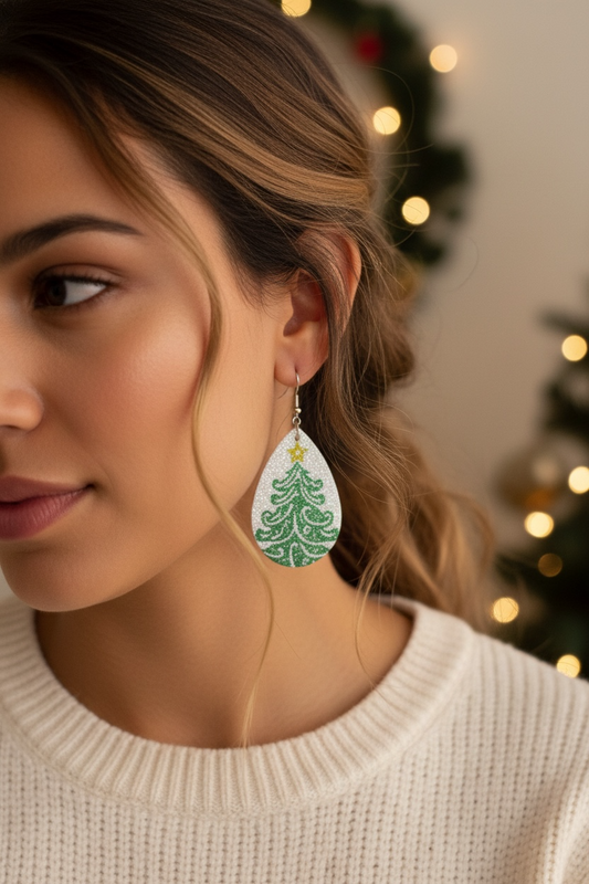 Sparkling Christmas Tree Teardrop Earrings