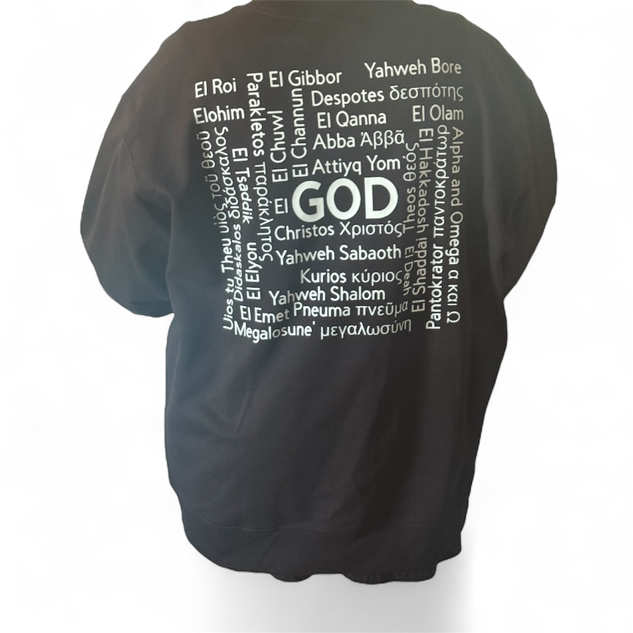 “Names of God” Faith Sweatshirt – Christian Crewneck with Cross Design